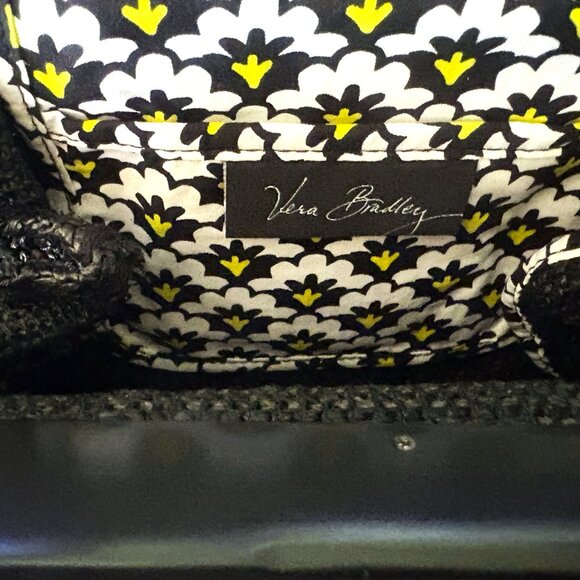 Vera Bradley Black Yellow White Magnetic Closure Handbag Bright Interior NWOT - Picture 2 of 12